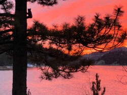 Inspiration Point: Lake at red-orange sunset Inspiration Point: Lake at red-orange sunset