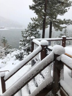 Inspiration Point: Deck stairs in the snow Inspiration Point: Deck stairs in the snow